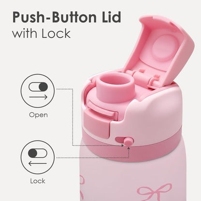 Bow Insulated Stainless Steel Water Bottle - 32oz with Straw for Sports & Travel | Pink Gift for Women & Teens