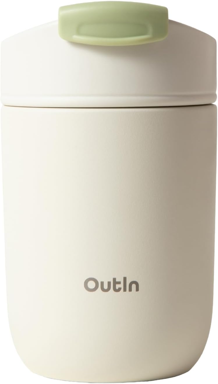OutIn Travel Tumbler - Insulated 12 oz Coffee Mug with Leak-Proof Flip Lid | Sand White