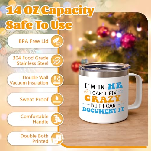 HR Gifts Insulated Mug - Human Resources Appreciation Gift, 14oz White HR Mug - Variation of HR