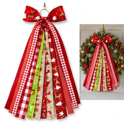 Red Christmas Wreath Bow Plaid Ribbon Door Swag Decor - 23.6in