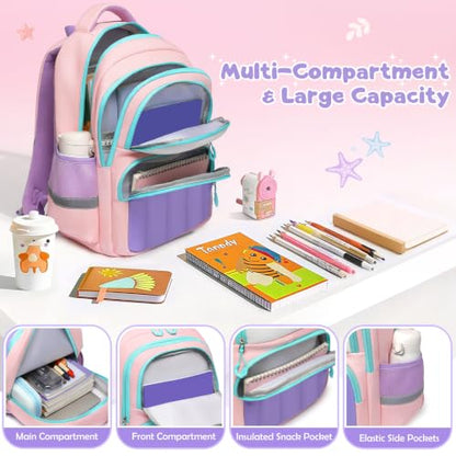 Girls Kindergarten Backpack Set 3PCS Quilted Pink & Purple