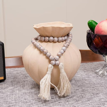 Distressed Wood Bead Garland with Tassels - Rustic Farmhouse Decor 40in