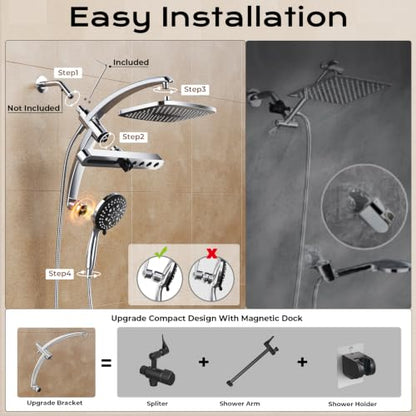 Veken 12-Inch Rain Shower Head with Handheld & 3-in-1 High Pressure Shower Combo - Chrome
