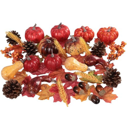 Mini Artificial Pumpkins Fall Decor Set - 54pcs Autumn Harvest Decorations