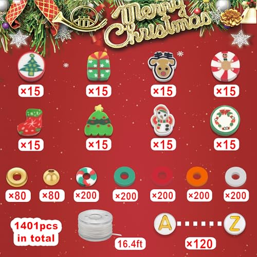 Christmas Polymer Clay Beads Bracelet Making Kit with Gold Beads - 2 Models Included