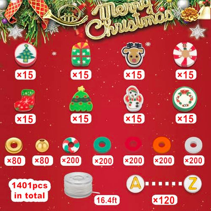 Christmas Polymer Clay Beads Bracelet Making Kit with Gold Beads - 2 Models Included