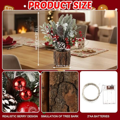 Mini Christmas Tree Set with Lights and Red Berry Accents - Cute Colorful 3-Pack