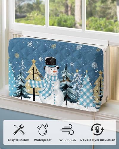 Indoor Snowman Air Conditioner Cover for Window Units - Waterproof, Adjustable, 28x20x3.5 Inches - Christmas Snowflake & Winter Tree Design (Variation: 28'' L x 20'' H x 3.5'' D / Christmasech3507)