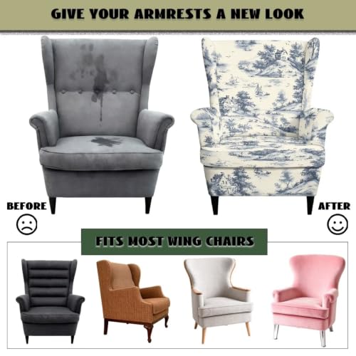 Vintage Sailboat House Wing Back Chair Cover Set with Arms - 2 Pieces