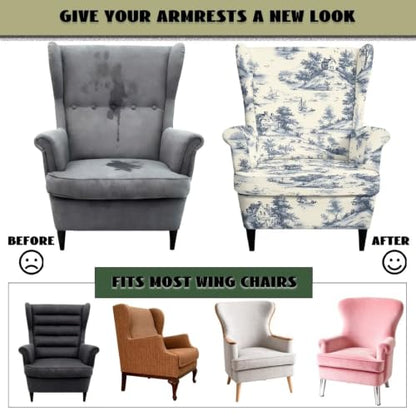 Vintage Sailboat House Wing Back Chair Cover Set with Arms - 2 Pieces