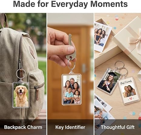 2pcs Clear Plastic Photo Frame Keychain - Rectangle Shapes for Photos & Accessories