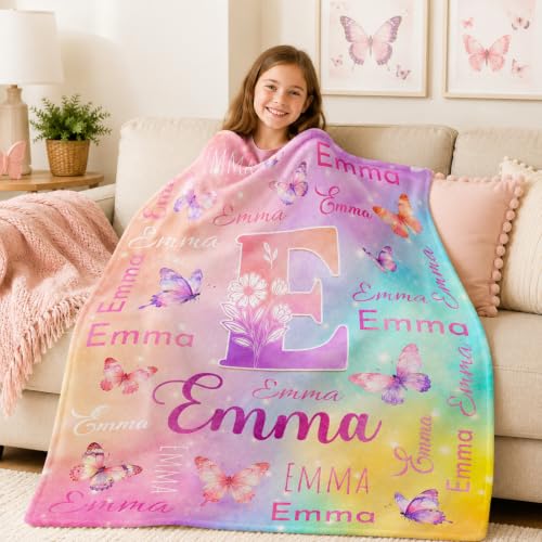 Personalized Butterfly Blanket for Girls - Multicolor Custom Throw