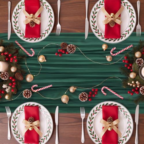 Emerald Green Cheesecloth Table Runner 35x120 Inch Boho Rustic Decor - 3 Pcs