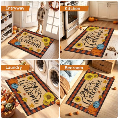 Fall Pumpkin Entryway Mat 32x48 Inch Front Door Decor - Plain Pumpkin Variation