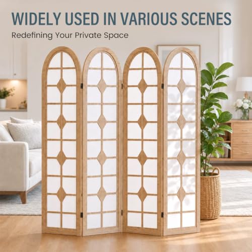 4 Panel Shoji Room Divider, Wood Folding Privacy Screen - Natural (Variation: 4 Panels Natural / 4 Panels)