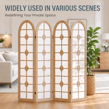 4 Panel Shoji Room Divider, Wood Folding Privacy Screen - Natural (Variation: 4 Panels Natural / 4 Panels)