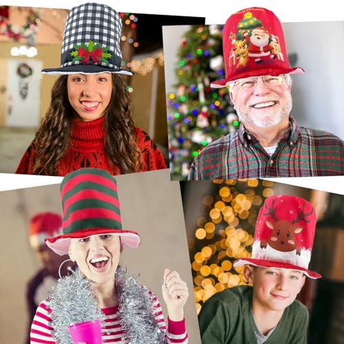 12 Assorted Funny Christmas Party Top Hats - Novelty Costume Hats for Adults & Teens