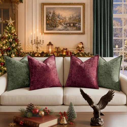 Classic Christmas Velvet Throw Pillow Covers 18x18 Inch Set of 4 - Ice Flower Texture