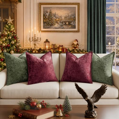 Classic Christmas Velvet Throw Pillow Covers 18x18 Inch Set of 4 - Ice Flower Texture