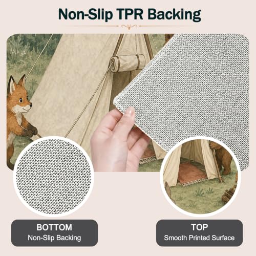 Sage Green and Cream Woodland Camping Area Rug 3x5 - Kids Playroom Decor