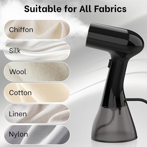 Handheld Clothes Steamer Black 1500W Large Water Tank Portable Travel Wrinkle Remover
