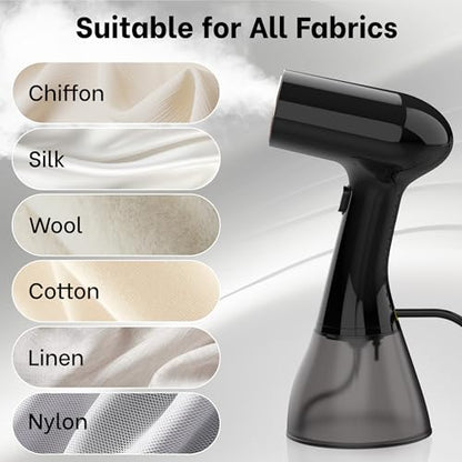 Handheld Clothes Steamer Black 1500W Large Water Tank Portable Travel Wrinkle Remover