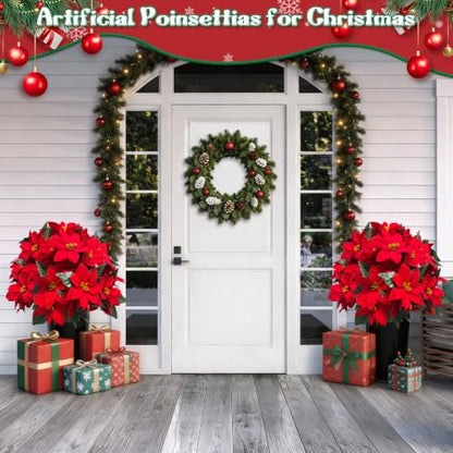 24.5-Inch Artificial Poinsettia Topiary Tree Set - Red, 2 Pack