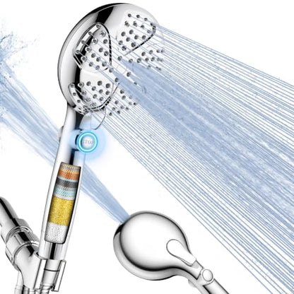 Chrome Filtered Shower Head with Handheld 7 Mode Water Softening System