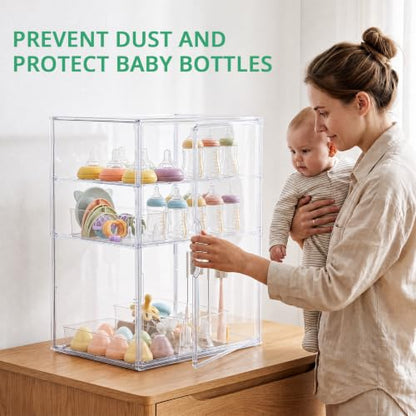X-Large Baby Bottle Storage Organizer 3 Tiers Adjustable with Magnetic Door