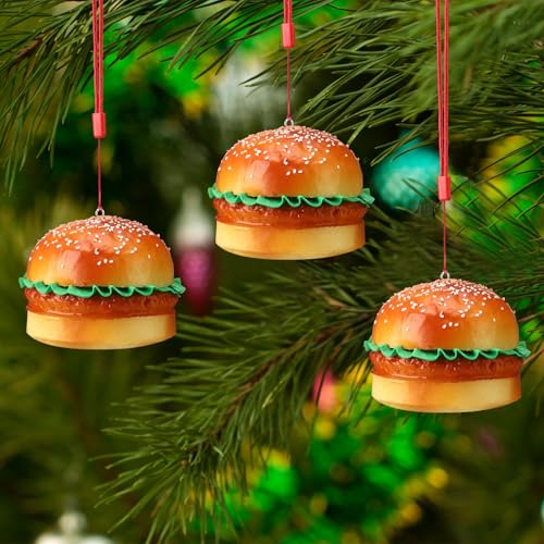 Food Christmas Tree Ornaments Set - Hamburger Design, 3 Pack