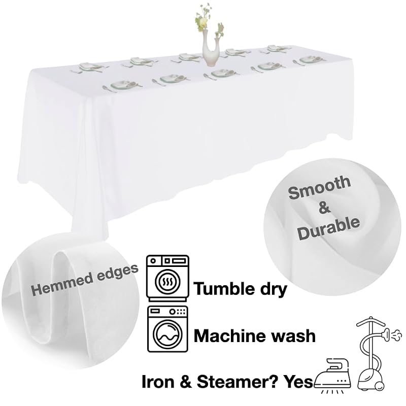 Extra Large White Tablecloth 90x156 in - 2 Pack for 8+ ft Rectangular Tables, Urby Variation: White+156" x 90"