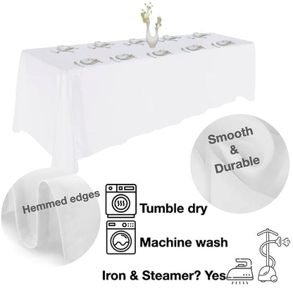 Extra Large White Tablecloth 90x156 in - 2 Pack for 8+ ft Rectangular Tables, Urby Variation: White+156" x 90"