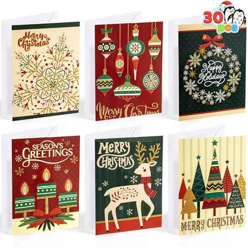 JOYIN 30 PCS Boxed Christmas Cards Assortment Elegant Icons With Envelopes, Diverse Festive 6 Designs for Winter Holiday Xmas Season Merry Christmas Cards, Present Giving, Wintertime Gifts