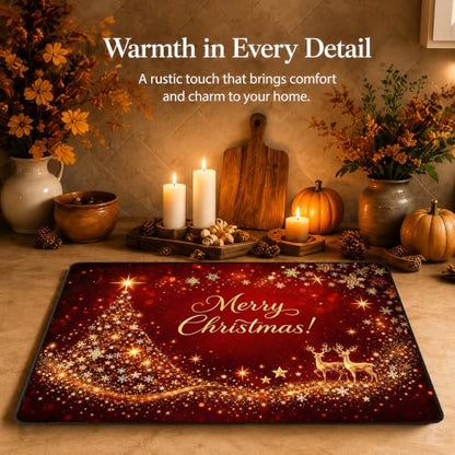Christmas Stove Cover - Merry Christmas! Red Glitter Reindeer & Tree Decor, Heat Resistant Non-Slip 28x20in