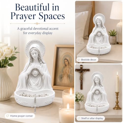 Virgin Mary Statue with Rosary Holder Catholic Religious Decor for Home