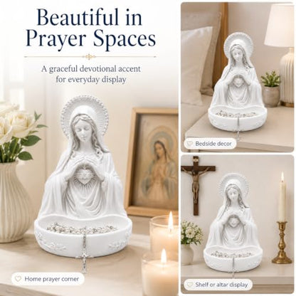 Virgin Mary Statue with Rosary Holder Catholic Religious Decor for Home