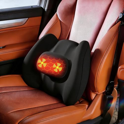 Car Lumbar Support Pillow with Massage & Heat - Black - Ergonomic Cushion