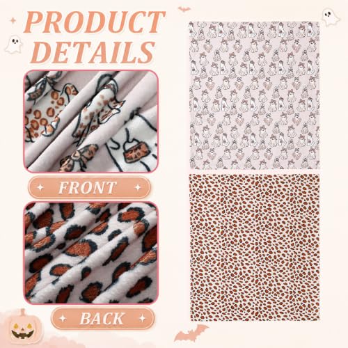 Halloween Leopard Print Ghost Throw Blanket 60x50 Inch - Cozy Reversible Decor
