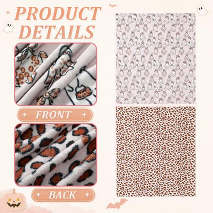 Halloween Leopard Print Ghost Throw Blanket 60x50 Inch - Cozy Reversible Decor