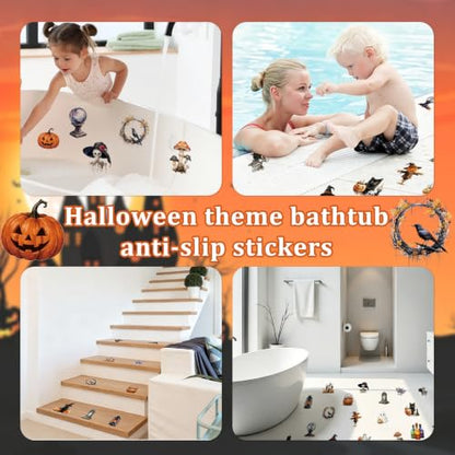 Halloween Theme Non Slip Bathtub Stickers 6PCS - Anti-Slip Bathroom Decals with Scraper