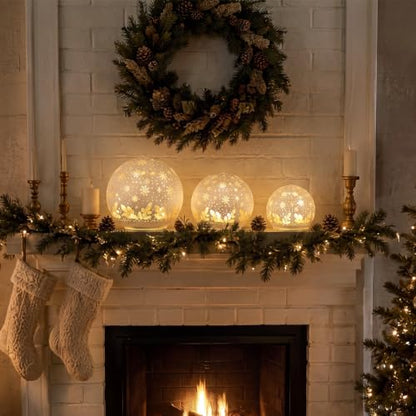 Christmas Snow Globe Table Lights Set - Battery Operated Holiday Decor