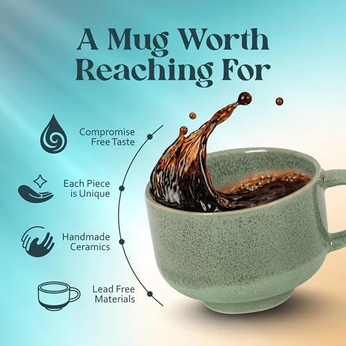 Ceramic Coffee Mug 16 oz - Emerald Large Tea & Coffee Cup with Handle - Microwave & Dishwasher Safe - Gift for Women Men Him Her