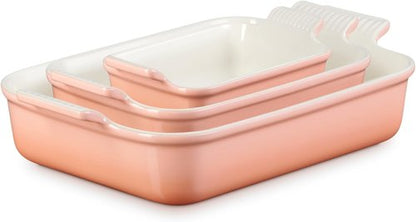 Le Creuset Stoneware Heritage Set - 3 Rectangular Dishes in Peach | Durable & Stylish Cookware