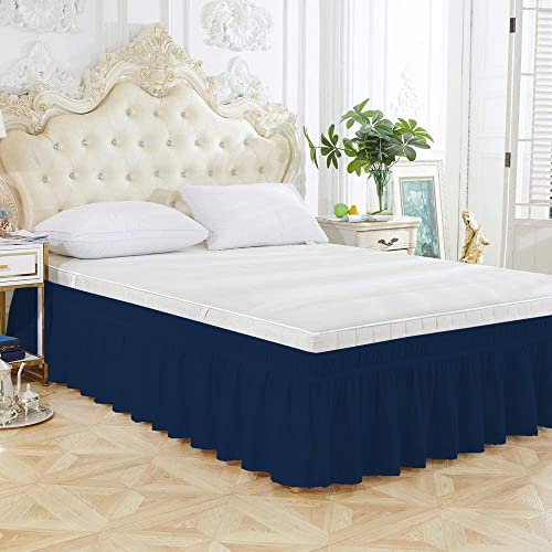 Wrap Around Bed Skirt, Luxurious 100% Egyptian Cotton 800 Thread Count 1 Pcs Bed Skirt, 15" Inch Drop - Full Size (65" X 75") Inch, Navy Blue Solid