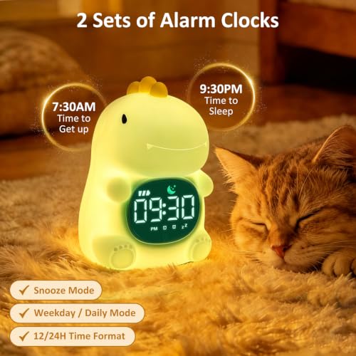 Kids Alarm Clock with APP Control & Night Light - Dinosaur Variation