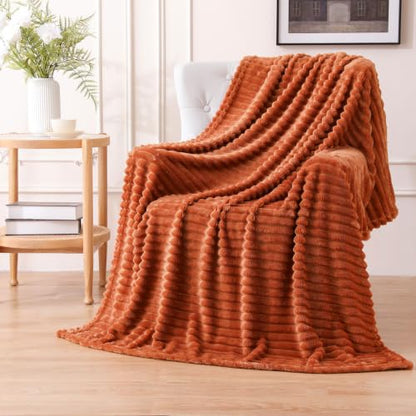 Rust Fleece Throw Blanket for Couch Sofa Bed 50 x 60 Inches - Ultra Soft Textured Microfiber