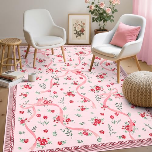 Red 4x6 Rug for Bedroom Living Room Non Slip Faux Wool Floor Mat - GarveeHome
