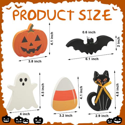 Halloween Wooden Decor Signs Set - Ghost Pumpkin Bat Black Cat Candy Corn
