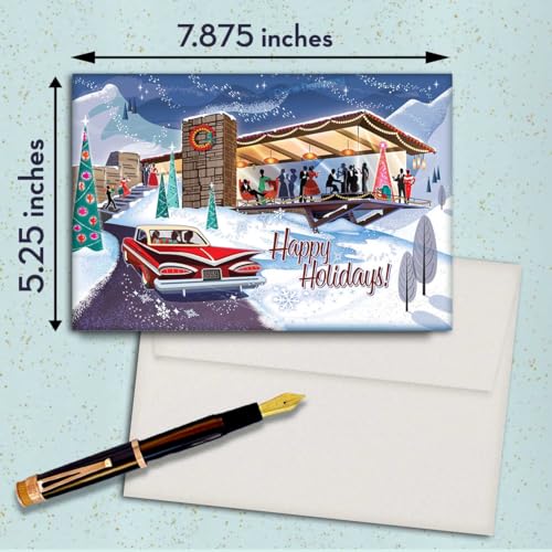 Mid Century Modern House Christmas Cards - Set of 8 Holiday Greeting Cards