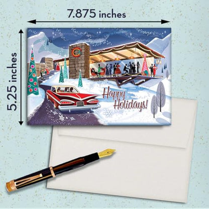 Mid Century Modern House Christmas Cards - Set of 8 Holiday Greeting Cards